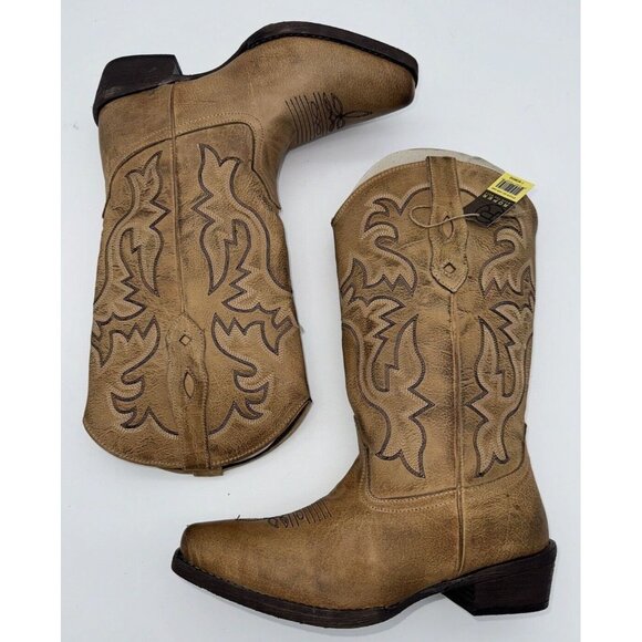 Roper Shoes - ROPER Brown Tan Burnished Genuine Leather Western Stitch Women’s 7 Cowboy Boots